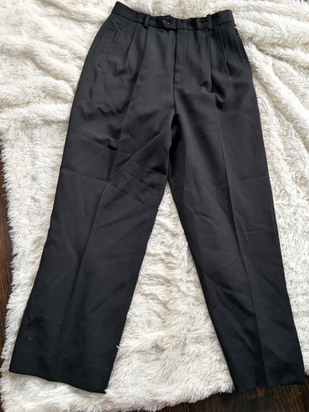 Vintage Austin Reed 100% Worsted Wool Tailored Pleat Front Black Pants Size 10